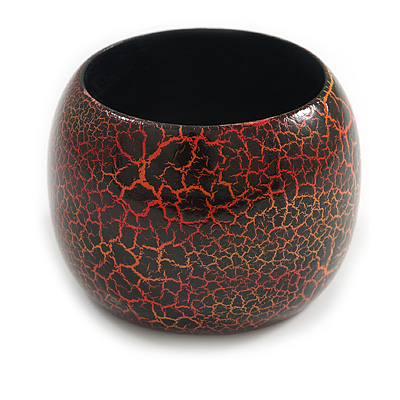 Wide Chunky Cracked Effect Wood Bracelet Bangle in Red/Yellow/ Black (Possible Natural Irregularities) - Medium Size
