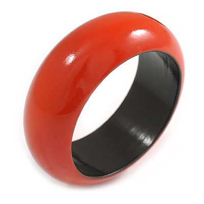 Burnt Orange Round Wooden Bangle Bracelet (Natural Irregularities) - Medium Size