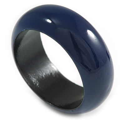 Aubergine Blue Round Wooden Bangle Bracelet (Natural Irregularities) - Medium Size