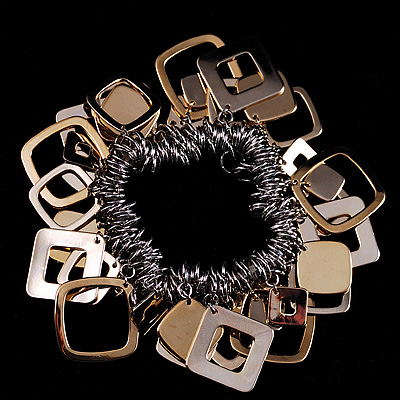 Stylish Two-Tone Open Square Charm Stretchy Bracelet - main view