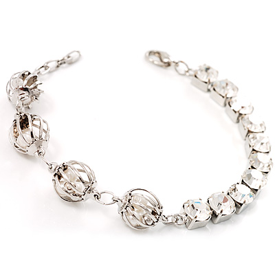 Silver Tone Crystal Kiss Bracelet