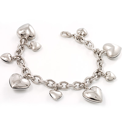 Stunning Multi Heart Charms Silver Link Bracelet - main view