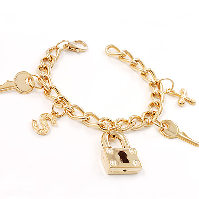 Gold Chunky Key And Padlock Charm Bracelet - main view