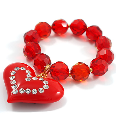 Red Plastic Jumbo Heart Stretch Costume Bracelet - main view