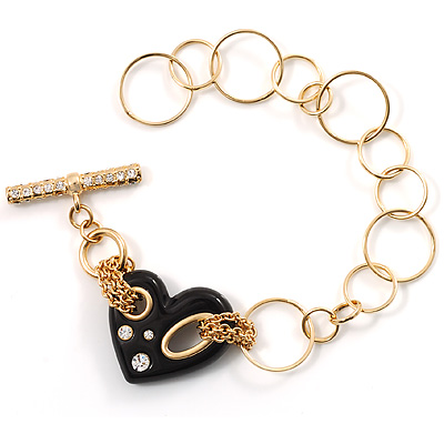 Gold Contemporary Black Plastic Heart Fashion Bracelet - main view