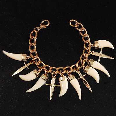 Teeth & Dagger Charms Fashion Bracelet (Gold Tone) - main view