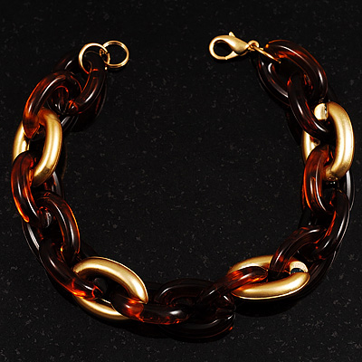 Brown And Gold Plastic Oval Link Costume Bracelet - main view