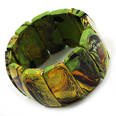 Colour Fusion Wood Stretch Bracelet (Green) - main view