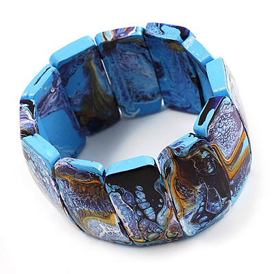 Colour Fusion Wood Stretch Bracelet (Blue) - main view