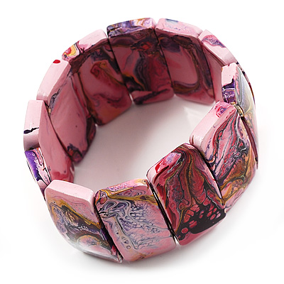 Colour Fusion Wood Stretch Bracelet (Pink) - main view