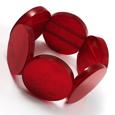 Flat Disk Stretch Resin Bracelet (Red) - main view