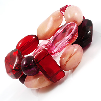 2 Strand Mixed Resin Bead Stretch Bracelet (Pink & Red) - main view