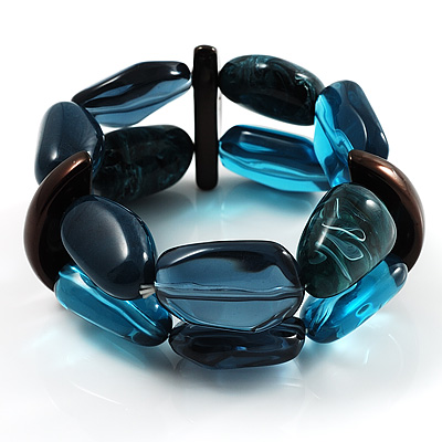 2 Strand Mixed Resin Bead Stretch Bracelet (Blue) - main view