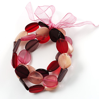 Beaded Flex Bracelet Set (Red, Pink, Cream & Purple) - main view
