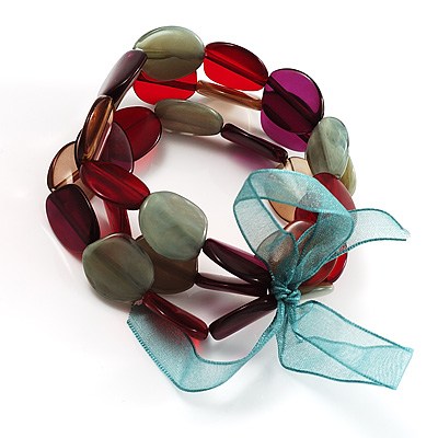 Beaded Flex Bracelet Set (Red, Green, Beige & Purple) - main view