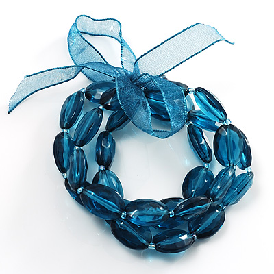 3 Strand Beaded Stretch Bracelet (Blue)