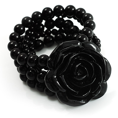 Black Rose Bead Flex Bracelet - main view