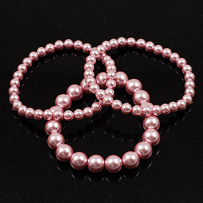 3 Strand Pink Glass Pearl Flex Bracelet (6mm, 10mm) - main view