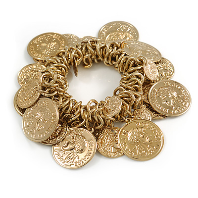 Gold Tone Coin Link Flex Bracelet - main view