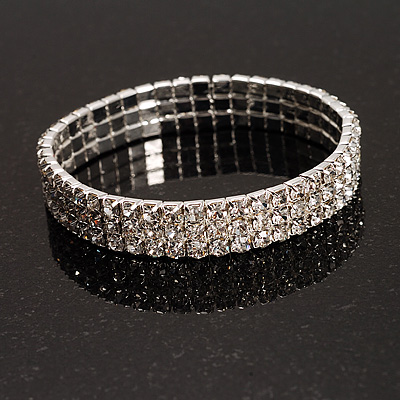 Silver Tone Diamante Stretch Fashion Bracelet (Crystal Clear) - main view