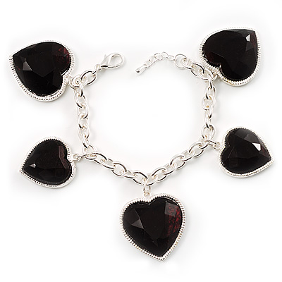 Silver Tone Black Heart Charm Bracelet - main view