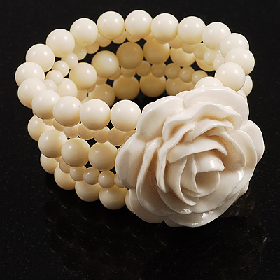 White Rose Bead Flex Bracelet - main view