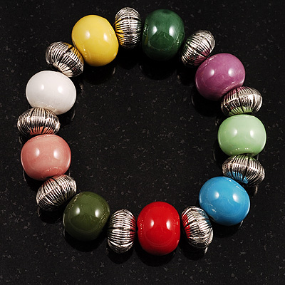 Multicoloured Metal And Ceramic Bead Flex Bracelet - main view