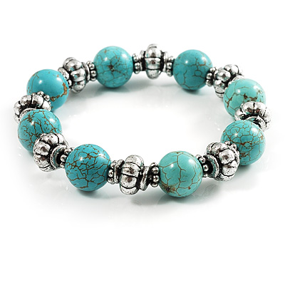 Turquoise Style Flex Bead Bracelet (Antique Silver) - main view