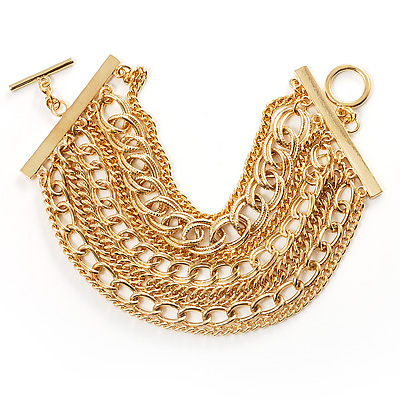 Gold Tone Multi Chain Toggle Bracelet - main view