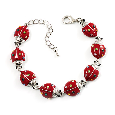 Red Enamel Crystal Ladybug Bracelet - main view