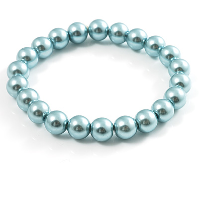 Aqua Coloured Imitation Pearl Flex Bracelet - main view