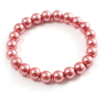 Pink Coloured Imitation Pearl Flex Bracelet -8mm - main view