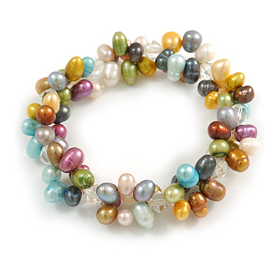 Multicoloured Cultured Freshwater Pearl Flex Bracelet - main view