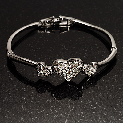 Delicate Crystal Heart Bracelet (Silver Tone) - main view