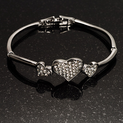 Delicate Crystal Heart Bracelet (Silver Tone)