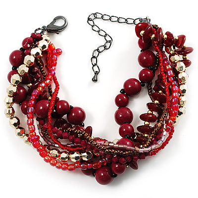 Multistrand Beaded Bracelet (Red, Cranberry&Gold) - main view
