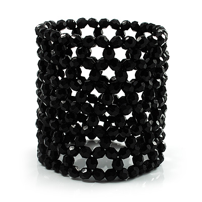Black Wide Acrylic Bead Flex Bracelet - main view
