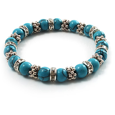 Elegant Turquoise Style Crystal Rings Flex Bracelet - main view