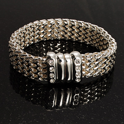 Silver Tone Crystal Mesh Magnetic Bracelet - main view