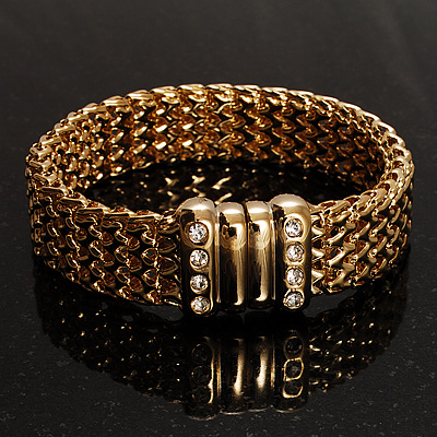 Gold Tone Crystal Mesh Magnetic Bracelet - main view