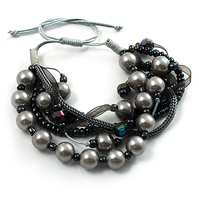 Multistrand Bead Bracelet (Black & Ash Grey) - main view