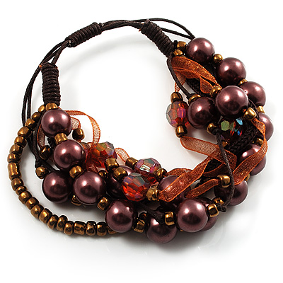 Multistrand Bead Bracelet (Chocolate & Amber Brown Colour) - main view