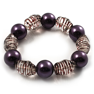 Boho Purple&Transparent Bead Flex Glass Bracelet - main view