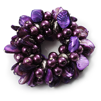 Chunky Purple Shell And Bead Flex Bracelet - main view