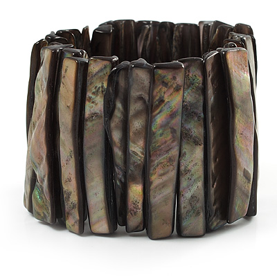 Wide Slate Black Shell Stretch Bracelet (Stripes) - main view