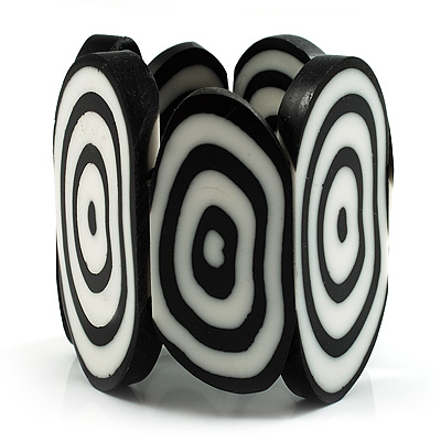 Black & White Resin Oval Stretch Bracelet - main view
