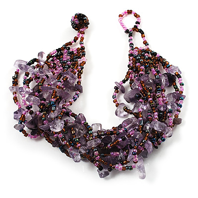 Multistrand Semiprecious & Glass Bead Bracelet (Lavender, Pink & Purple) - 17cm Length - main view