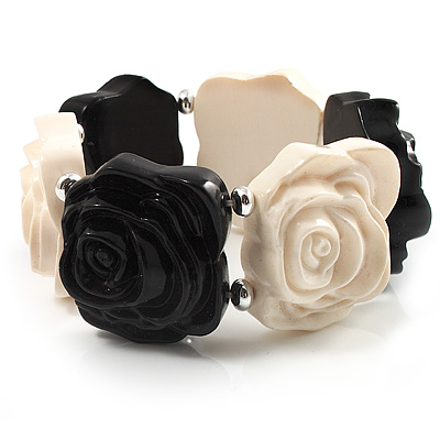 Black & White Acrylic Rose Flex Bracelet - main view