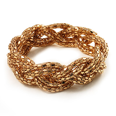 Gold Plated Braided Mesh Fashion Bangle Bracelet (18cm Length) - main view