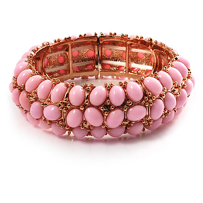 Light Pink Acrylic Flex Bangle Bracelet (Gold Tone) - main view
